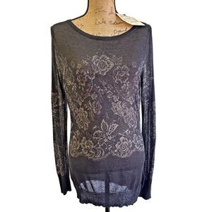 Pink Memories Women's Black Floral Long Sleeve Light Knit Sweater Top Sz 10/46